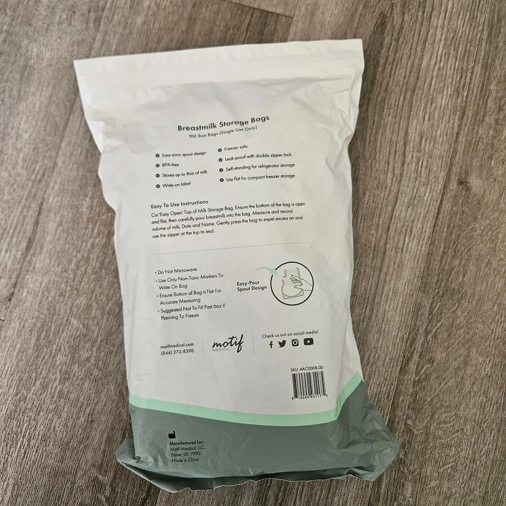 Motif Medical Breastmilk Storage Bags 100 bags‎ of 8oz - New